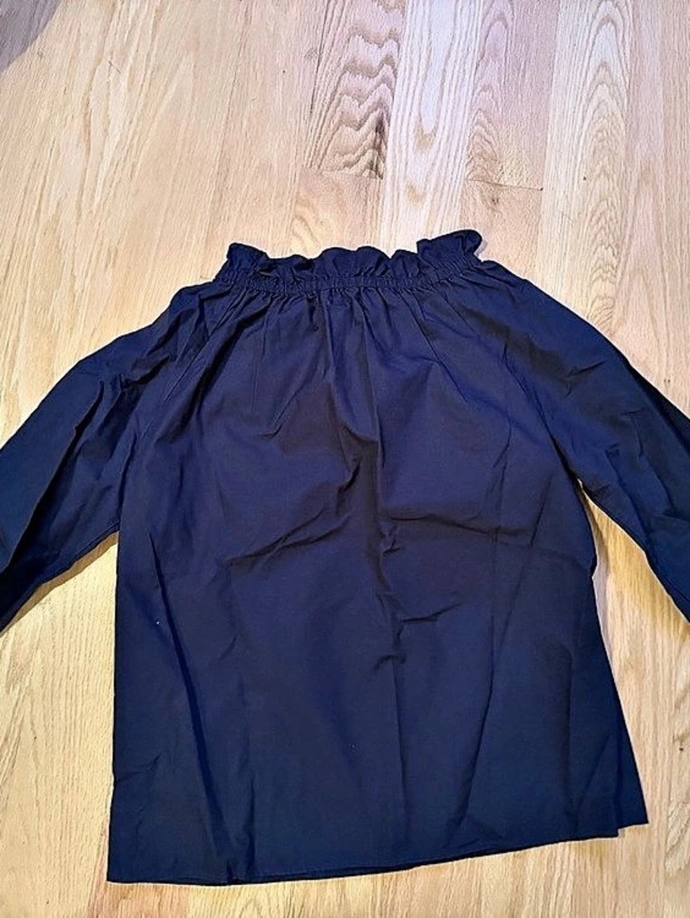 Ann Mashburn Gathered Neck Long Sleeve Blouse in Blue Size XS Like New